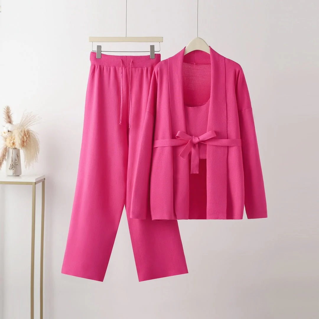 The Cozy Layer | Women's Knitted V-Neck Cardigan, Vest & Wide-Leg Pants Three-Piece Set - Image 3