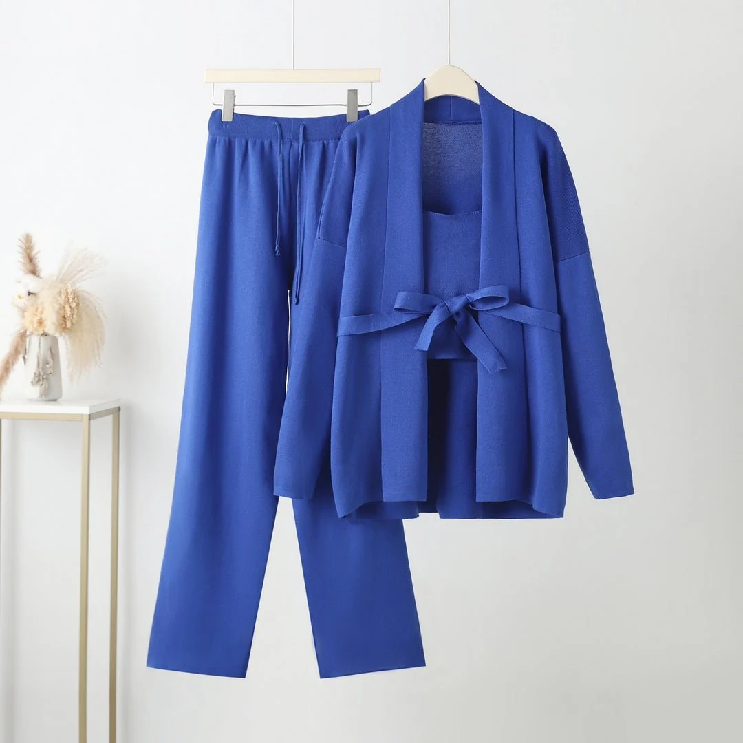 The Cozy Layer | Women's Knitted V-Neck Cardigan, Vest & Wide-Leg Pants Three-Piece Set - Image 4