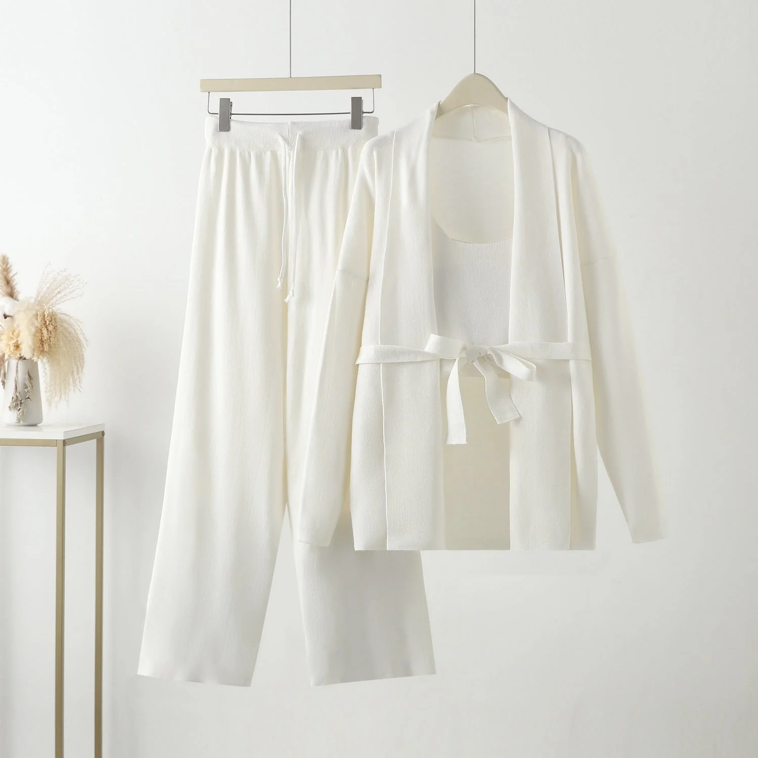 The Cozy Layer | Women's Knitted V-Neck Cardigan, Vest & Wide-Leg Pants Three-Piece Set - Image 6