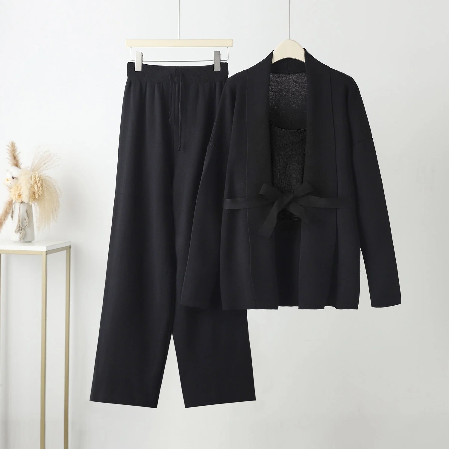 The Cozy Layer | Women's Knitted V-Neck Cardigan, Vest & Wide-Leg Pants Three-Piece Set - Image 7
