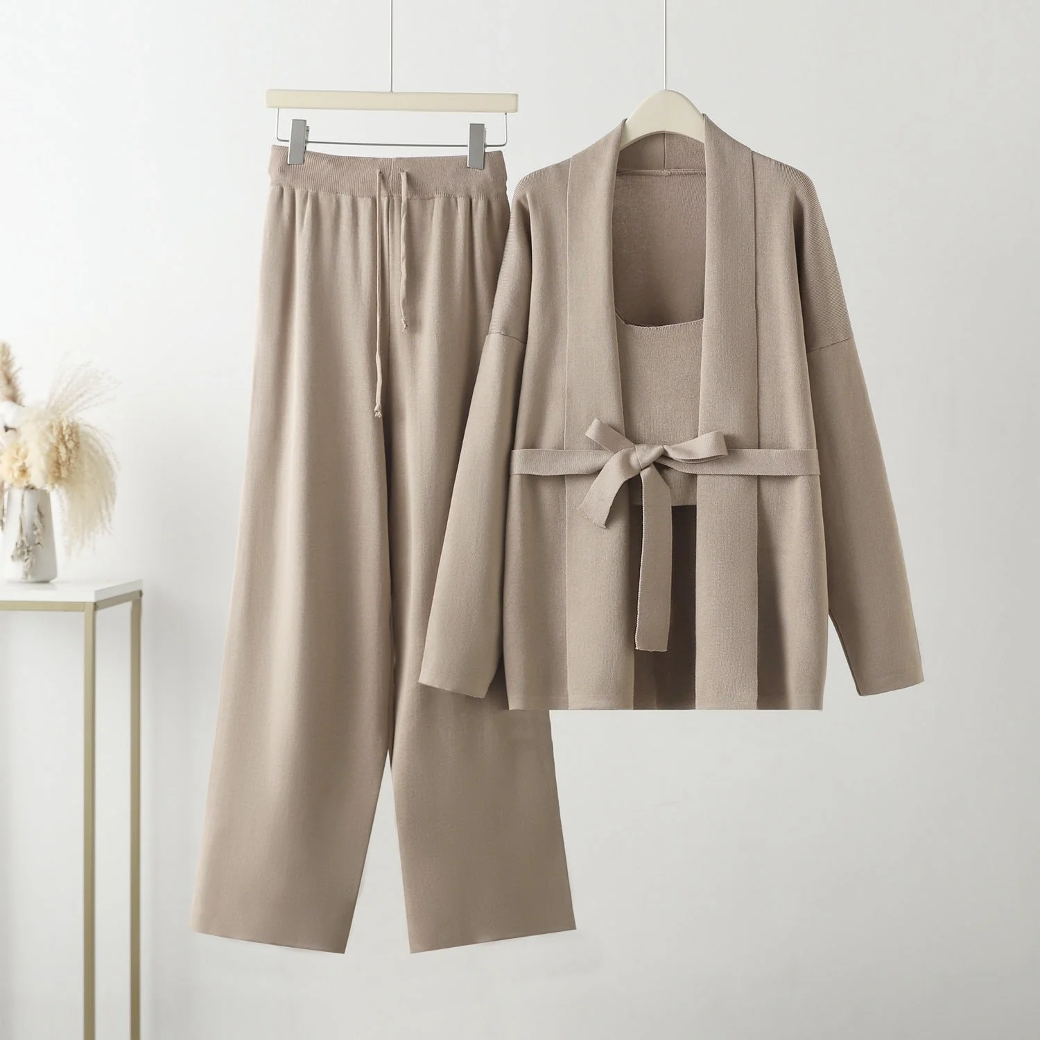 The Cozy Layer | Women's Knitted V-Neck Cardigan, Vest & Wide-Leg Pants Three-Piece Set - Image 9