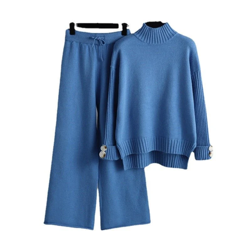 The Cozy Luxe | Solid Color Semi-Turtleneck Angora Sweater & Wide-Leg Pants Set FD - Image 5