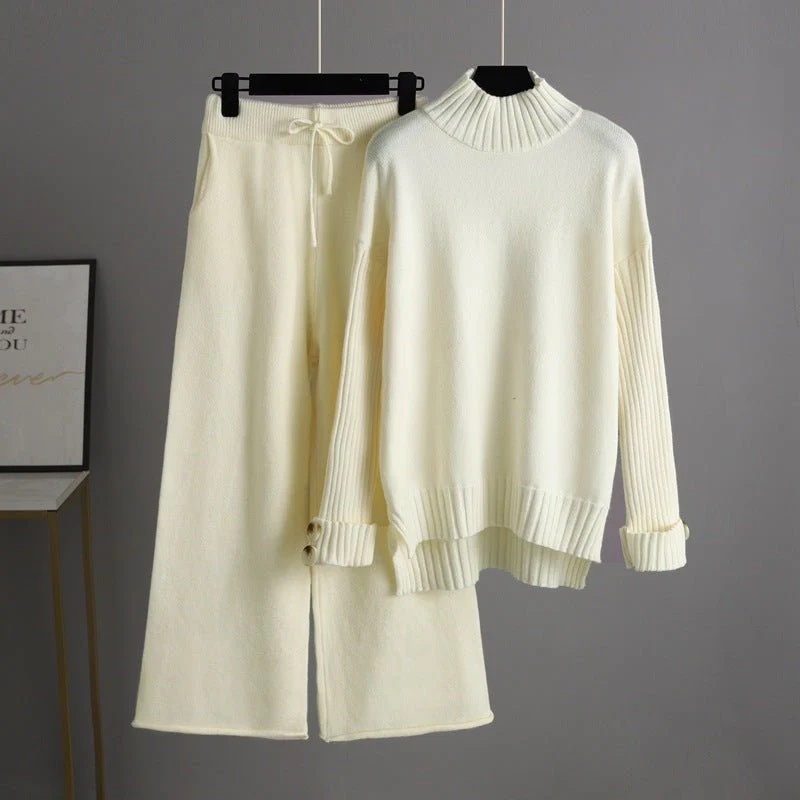 The Cozy Luxe | Solid Color Semi-Turtleneck Angora Sweater & Wide-Leg Pants Set FD - Image 7