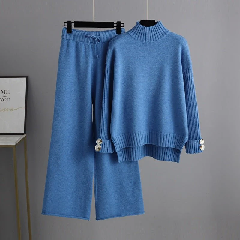 The Cozy Luxe | Solid Color Semi-Turtleneck Angora Sweater & Wide-Leg Pants Set FD - Image 8