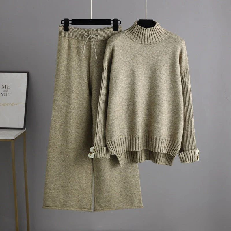 The Cozy Luxe | Solid Color Semi-Turtleneck Angora Sweater & Wide-Leg Pants Set FD - Image 9