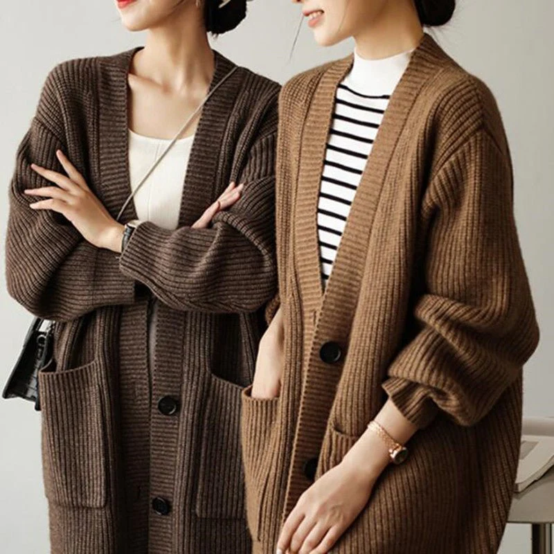 The Cozy Pocket | Solid Color V-Neck Thick Knit Cardigan - Image 3