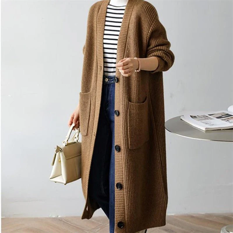 The Cozy Pocket | Solid Color V-Neck Thick Knit Cardigan - Image 5