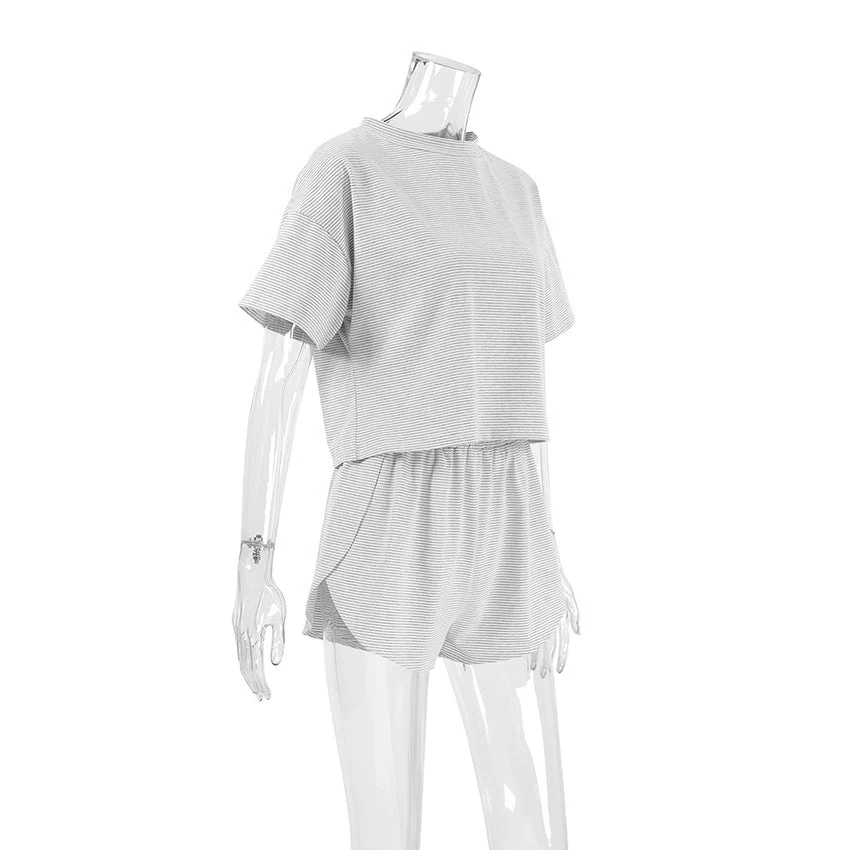 The Cozy Stripe | Knitted Striped Short-Sleeve Shorts Pajama Set - Image 13