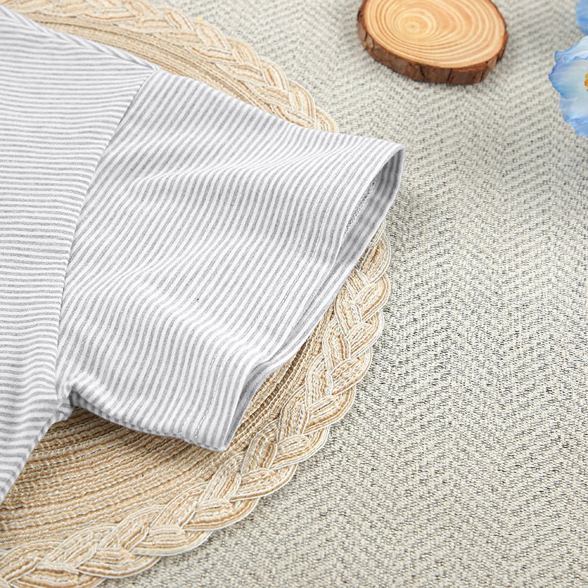 The Cozy Stripe | Knitted Striped Short-Sleeve Shorts Pajama Set - Image 15