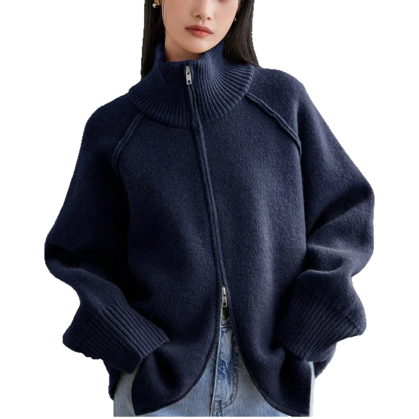 The Cozy Texture | Women's 3D Effect Wool Blend Stand Collar Cardigan - Image 5