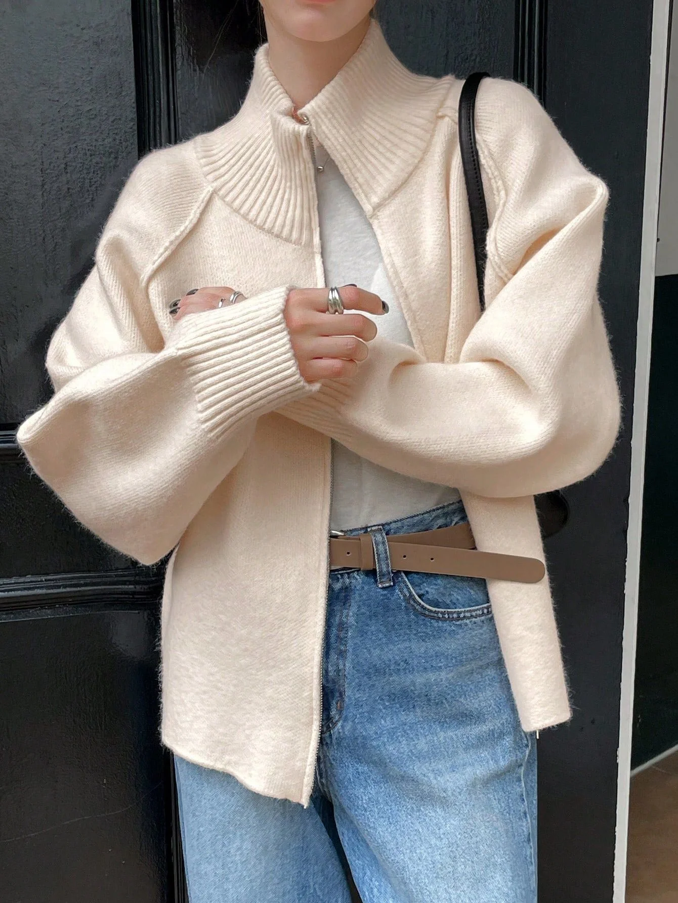 The Cozy Texture | Women's 3D Effect Wool Blend Stand Collar Cardigan - Image 9