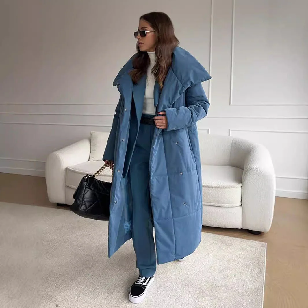 The Cozy Wanderer | Women's Long Belted Cotton-Padded Coat - Image 3