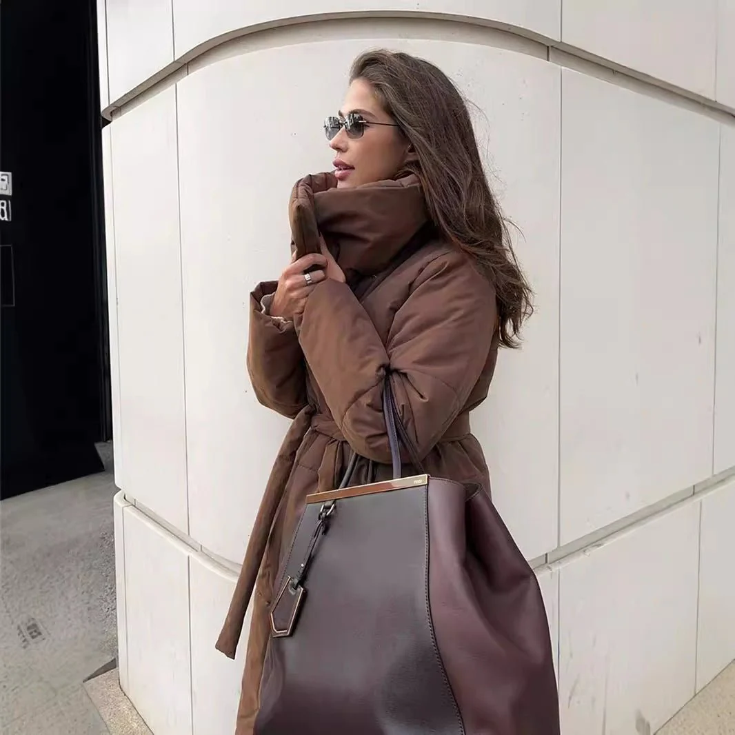 The Cozy Wanderer | Women's Long Belted Cotton-Padded Coat - Image 4