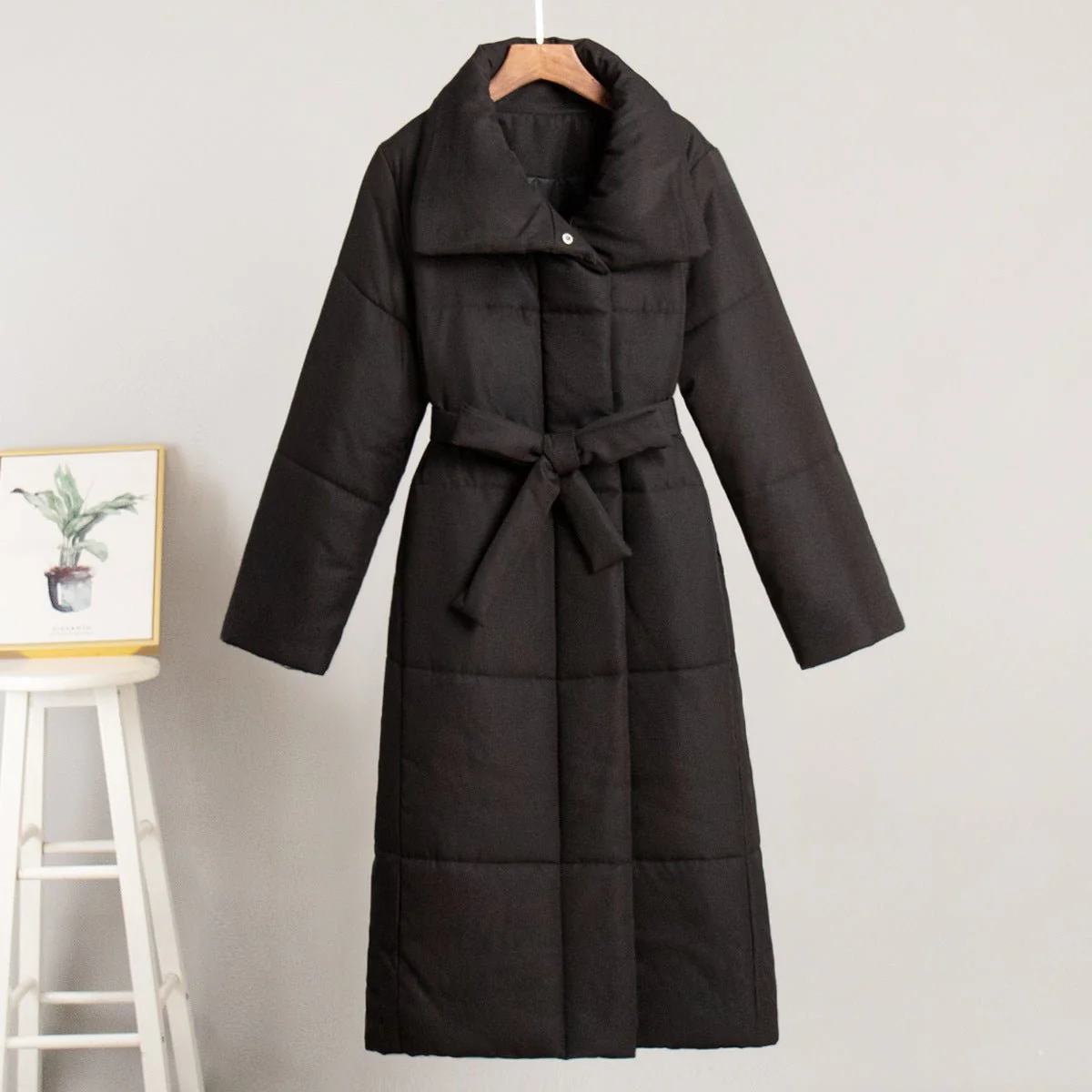The Cozy Wanderer | Women's Long Belted Cotton-Padded Coat - Image 9