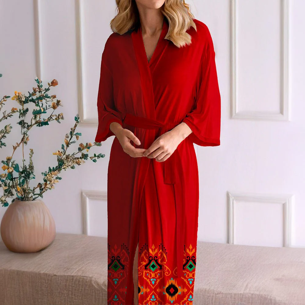 The Crimson Allure | Women's Plus-Size Satin Chiffon Ice Silk Nightgown - Image 2