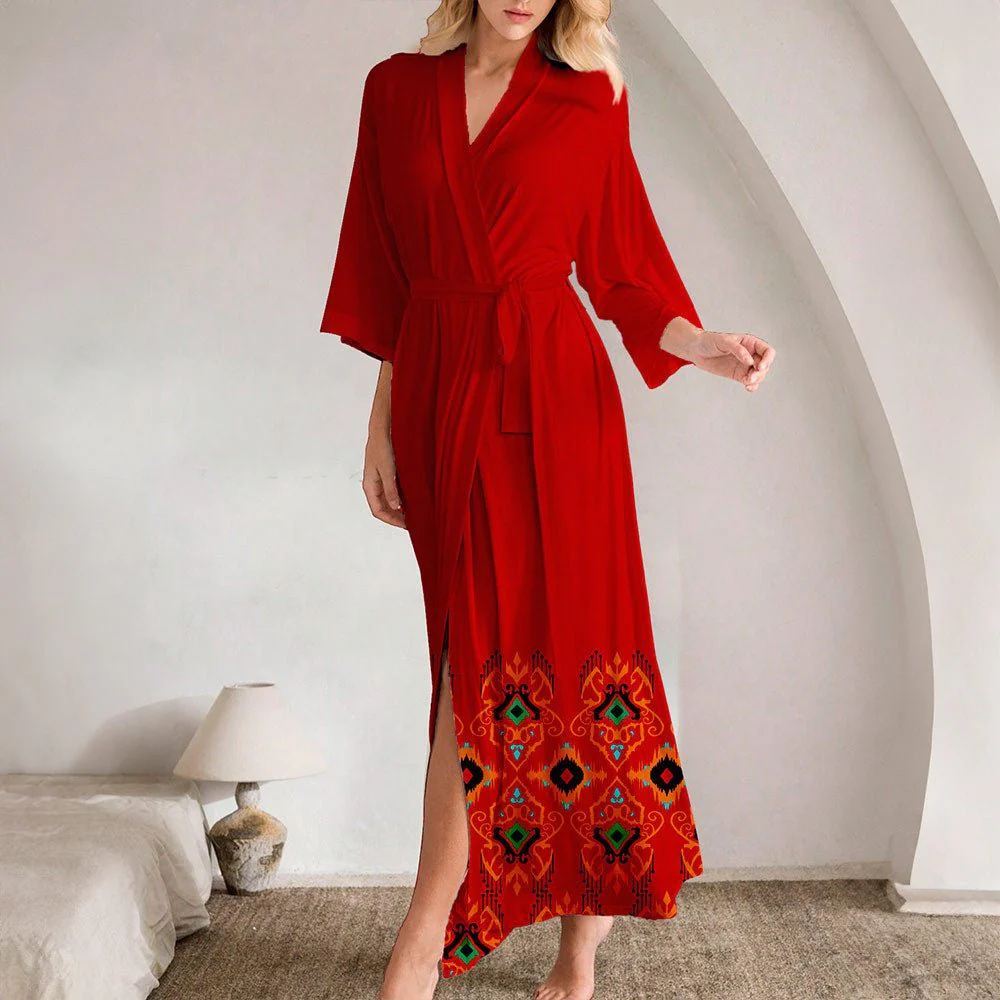 The Crimson Allure | Women's Plus-Size Satin Chiffon Ice Silk Nightgown - Image 5