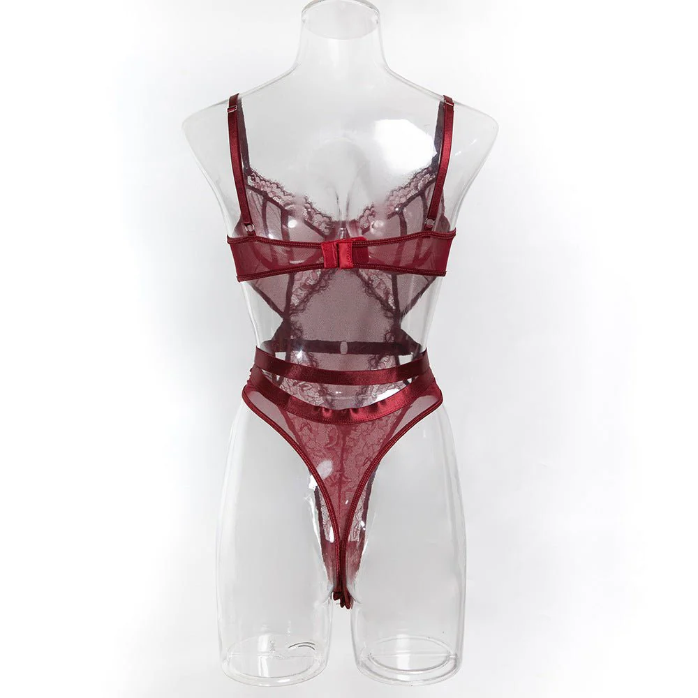 The Crimson Queen | Wine Red Lace Bodysuit & Gloves Set - Image 10