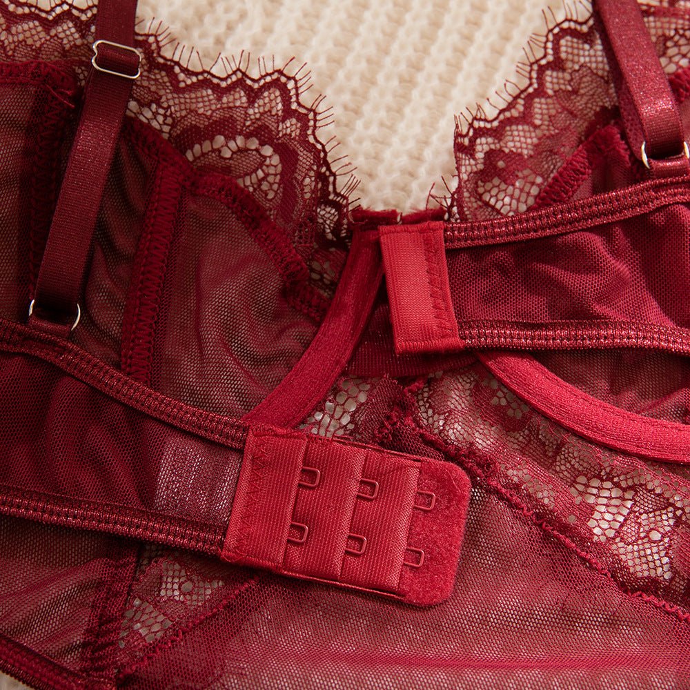 The Crimson Queen | Wine Red Lace Bodysuit & Gloves Set - Image 8