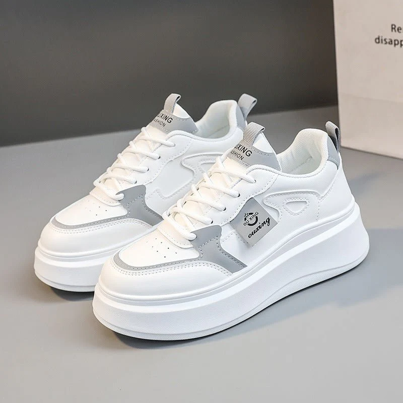 The Crisp Elevation | Women's Casual White Thick-Bottom Sneakers FD - Image 2