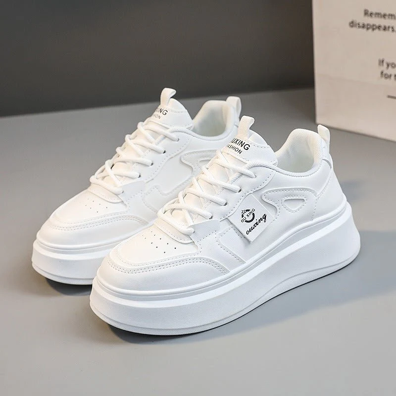 The Crisp Elevation | Women's Casual White Thick-Bottom Sneakers FD - Image 3