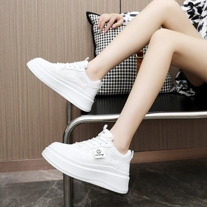 The Crisp Elevation | Women's Casual White Thick-Bottom Sneakers FD - Image 5