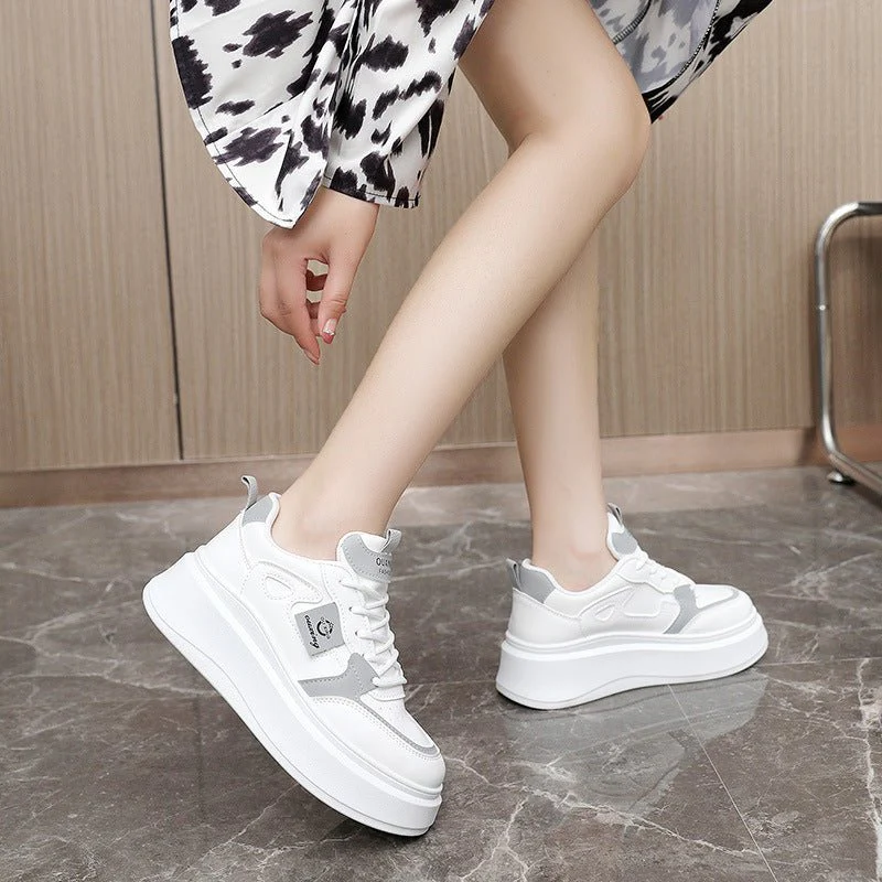 The Crisp Elevation | Women's Casual White Thick-Bottom Sneakers FD - Image 6