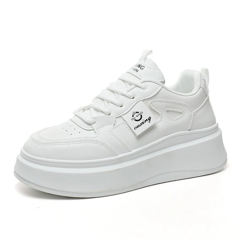The Crisp Elevation | Women's Casual White Thick-Bottom Sneakers FD - Image 7