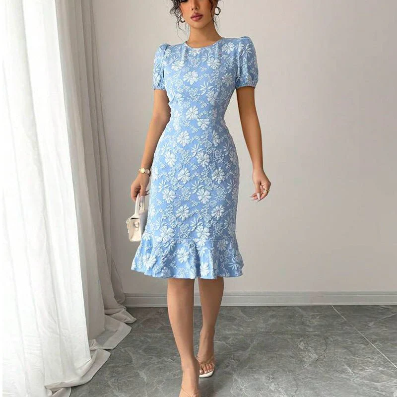 The Daisy Fishtail | Women's Embossed Daisy Jacquard Midi Dress