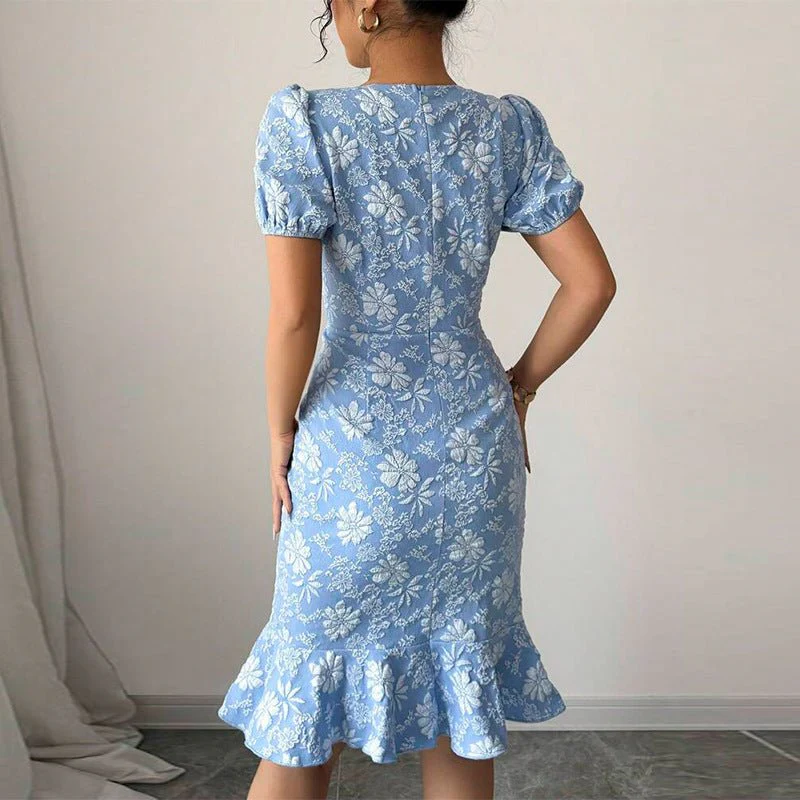 The Daisy Fishtail | Women's Embossed Daisy Jacquard Midi Dress - Image 3