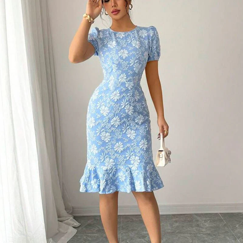 The Daisy Fishtail | Women's Embossed Daisy Jacquard Midi Dress FD - Image 2