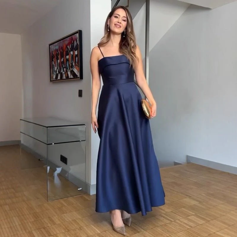 The Deep Allure | Solid Dark Blue Suspender Backless Maxi Dress - Image 9