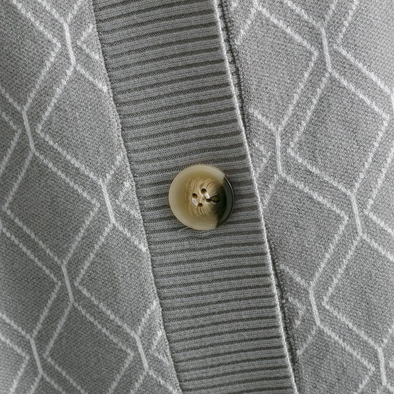 The Diamond Grace | Women's V-Neck Diamond Pattern Knit Cardigan FD - Image 4