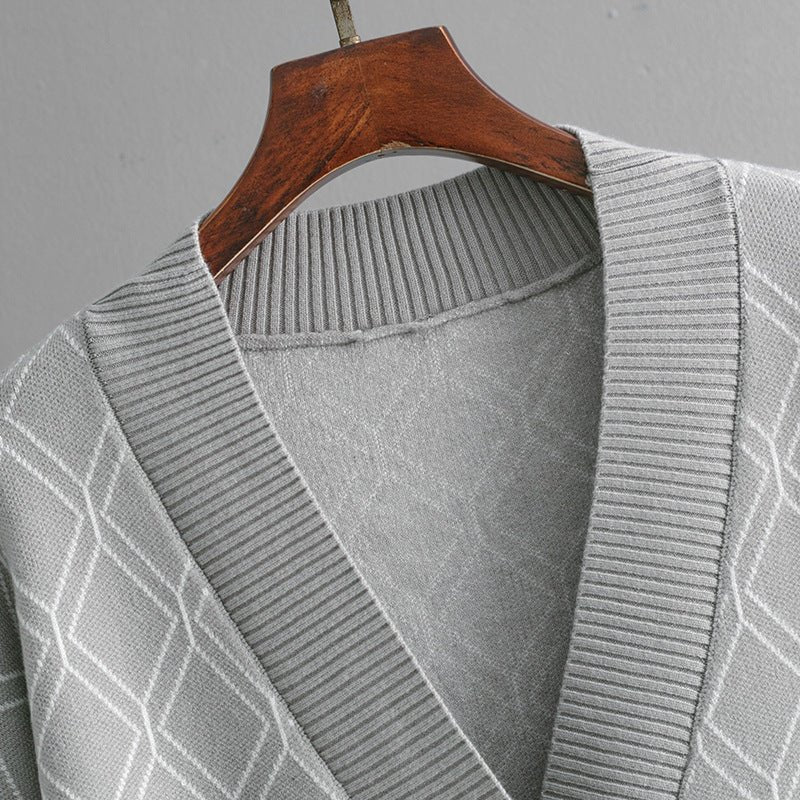 The Diamond Grace | Women's V-Neck Diamond Pattern Knit Cardigan FD - Image 6