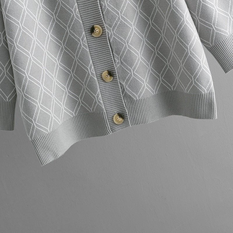 The Diamond Grace | Women's V-Neck Diamond Pattern Knit Cardigan FD - Image 8
