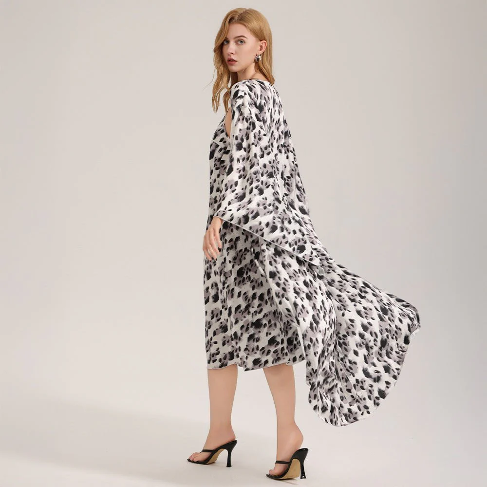The Dot Elegance | Women's Printed Satin Suspender Chemise & Long Robe Two-Piece Set - Image 3