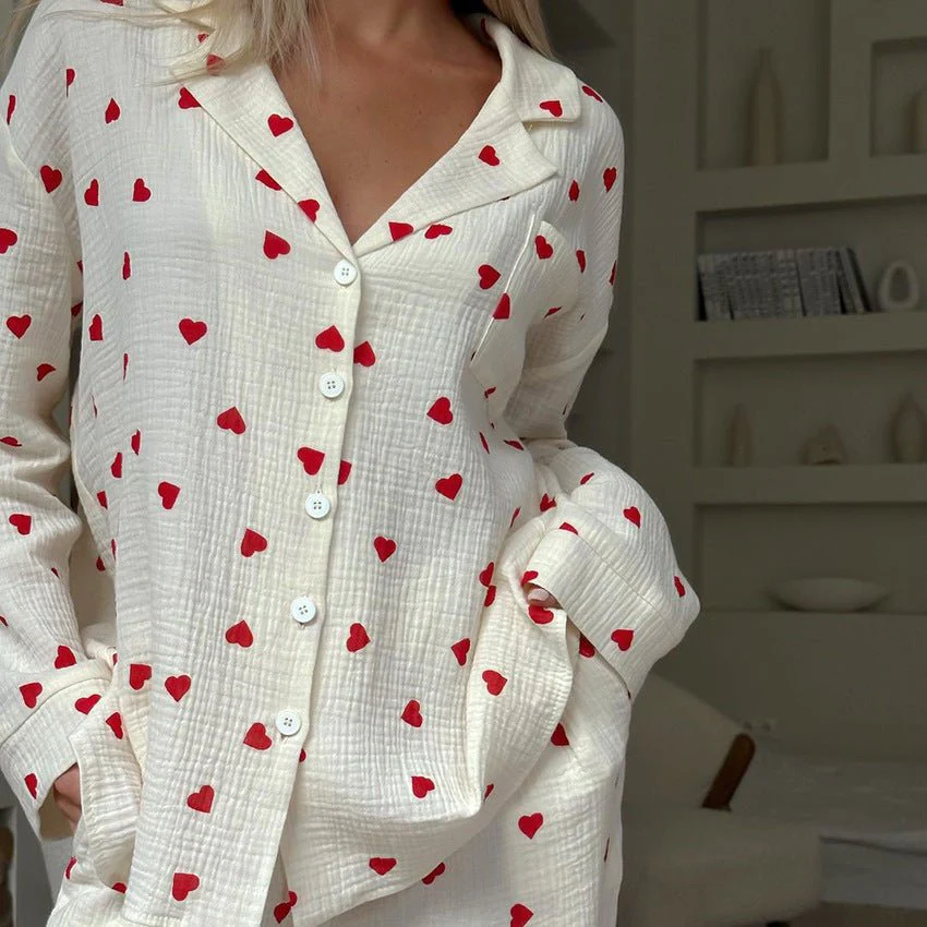 The Dreamer’s Duo | 100% Cotton Heart-Print Pajama Set - Image 3