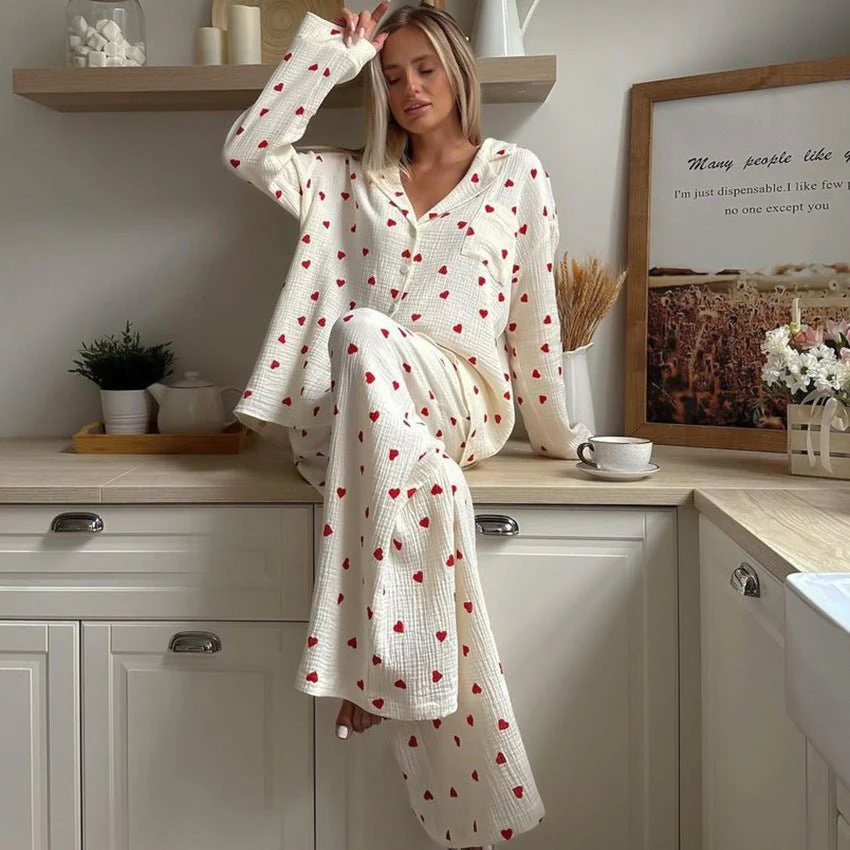 The Dreamer’s Duo | 100% Cotton Heart-Print Pajama Set - Image 4