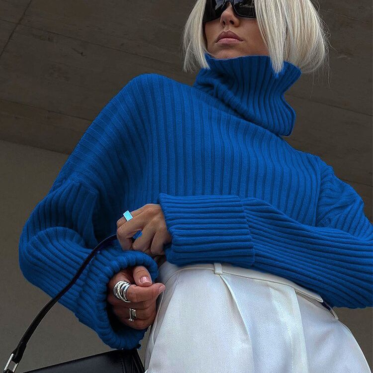 The Edgy Crop | Women's High Neck Horn Sleeve Knit Sweater - Image 2