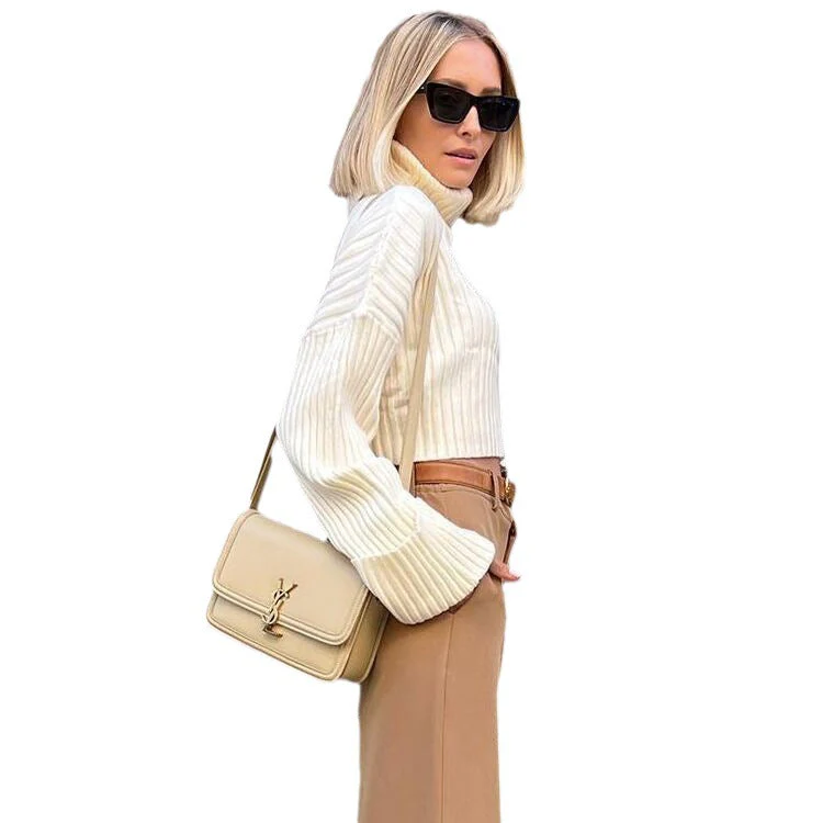 The Edgy Crop | Women's High Neck Horn Sleeve Knit Sweater - Image 4