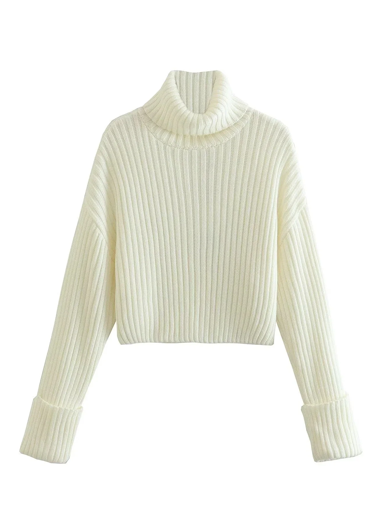 The Edgy Crop | Women's High Neck Horn Sleeve Knit Sweater - Image 7