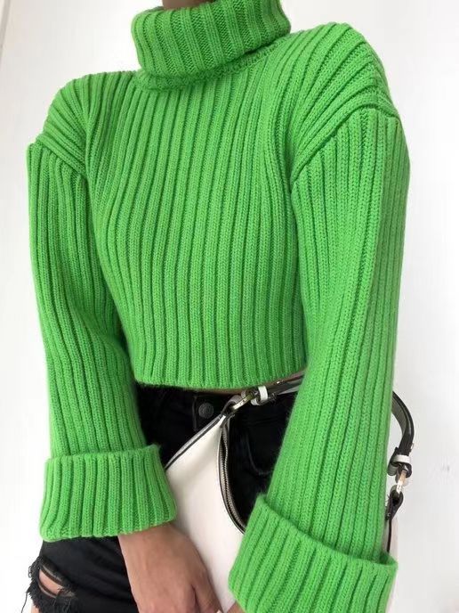 The Edgy Crop | Women's High Neck Horn Sleeve Knit Sweater - Image 8