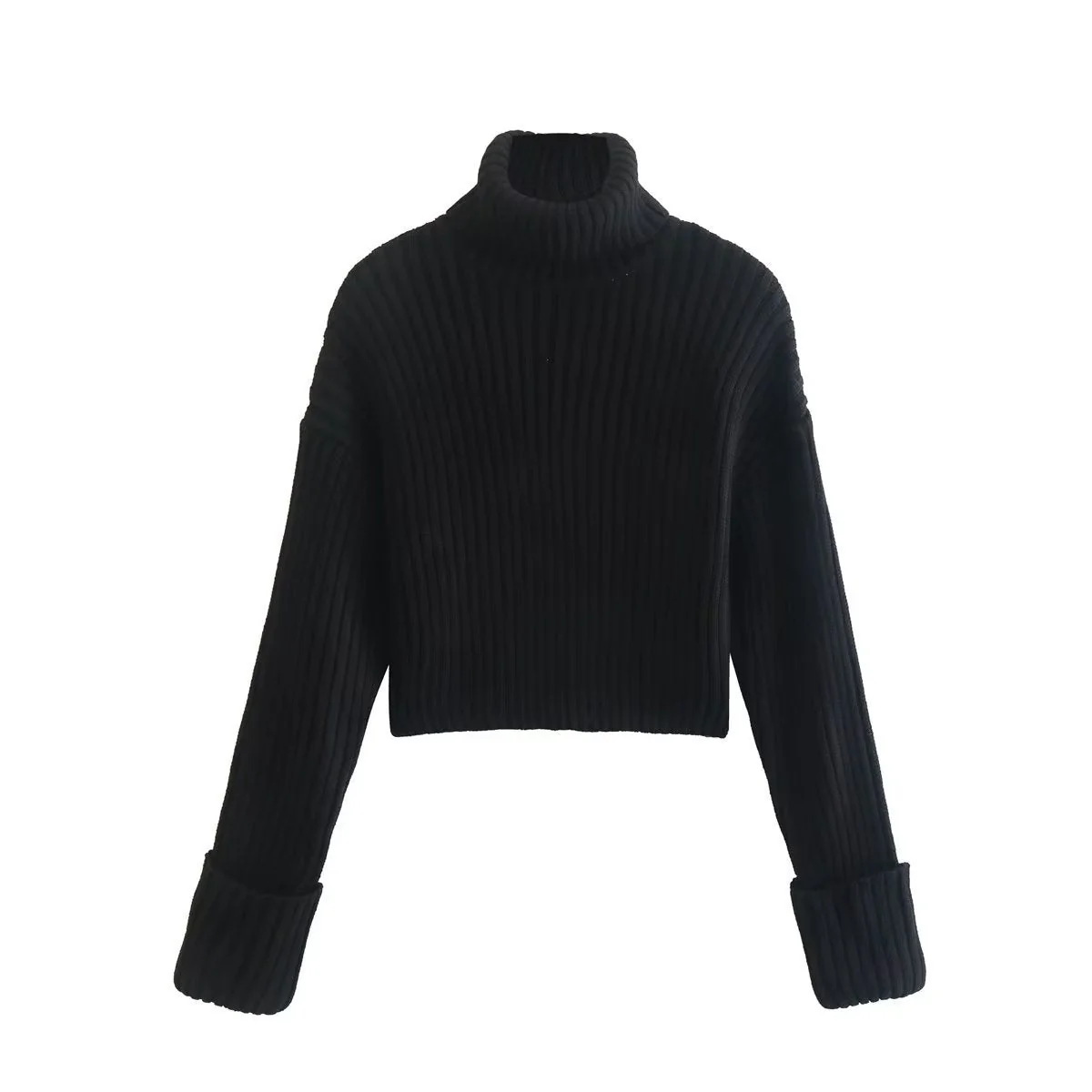 The Edgy Crop | Women's High Neck Horn Sleeve Knit Sweater - Image 9