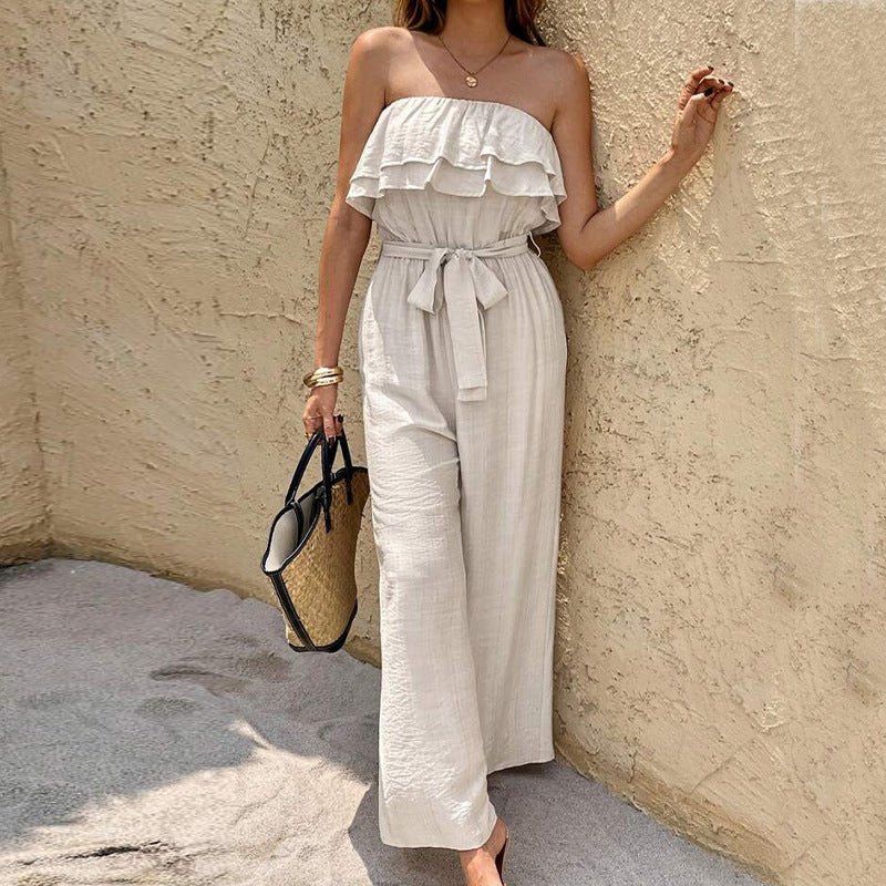 The Effortless Charm | Solid Color Sleeveless Lace-Up Jumpsuit