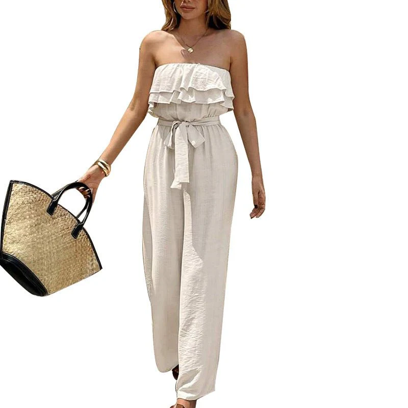 The Effortless Charm | Solid Color Sleeveless Lace-Up Jumpsuit - Image 4