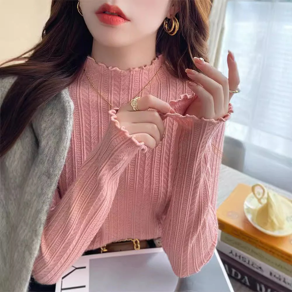 The Effortless Elegance | Solid Color Semi-Turtleneck Long-Sleeve Knit Sweater - Image 13