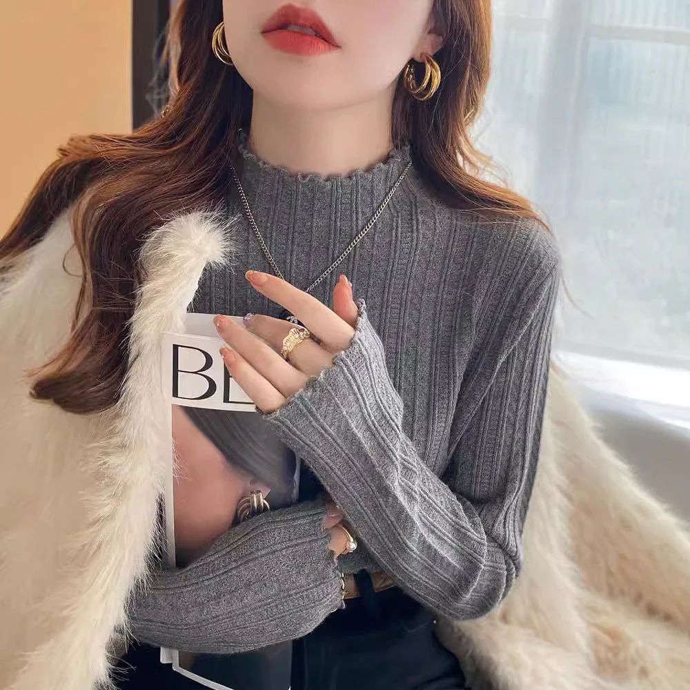 The Effortless Elegance | Solid Color Semi-Turtleneck Long-Sleeve Knit Sweater - Image 14