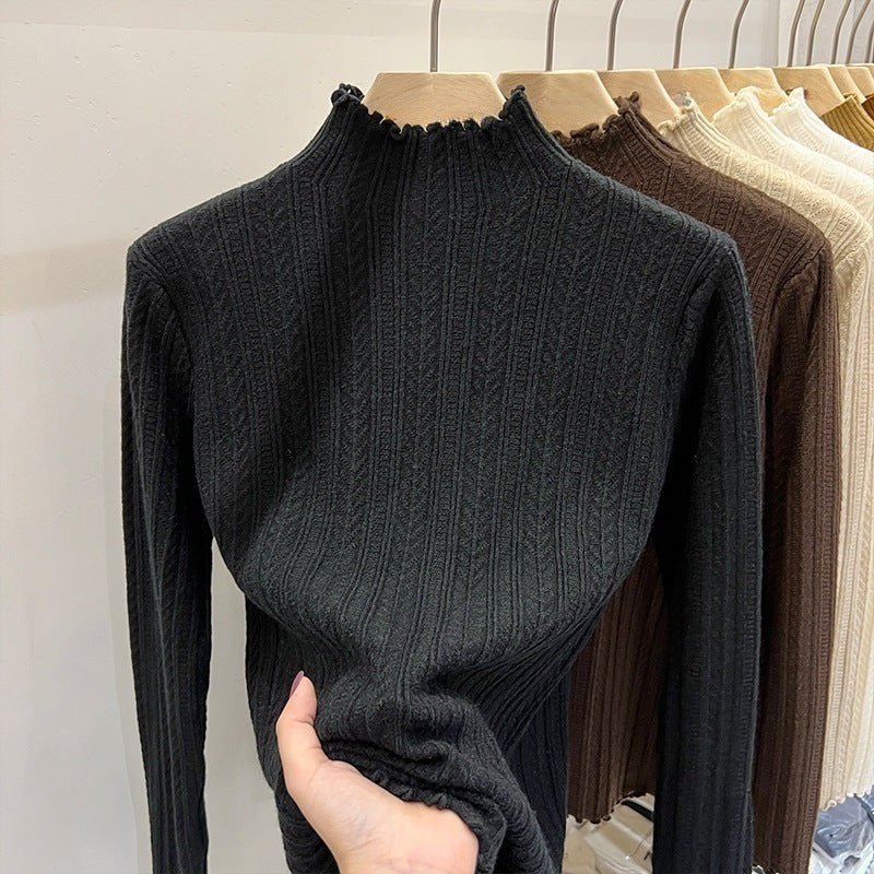 The Effortless Elegance | Solid Color Semi-Turtleneck Long-Sleeve Knit Sweater - Image 3