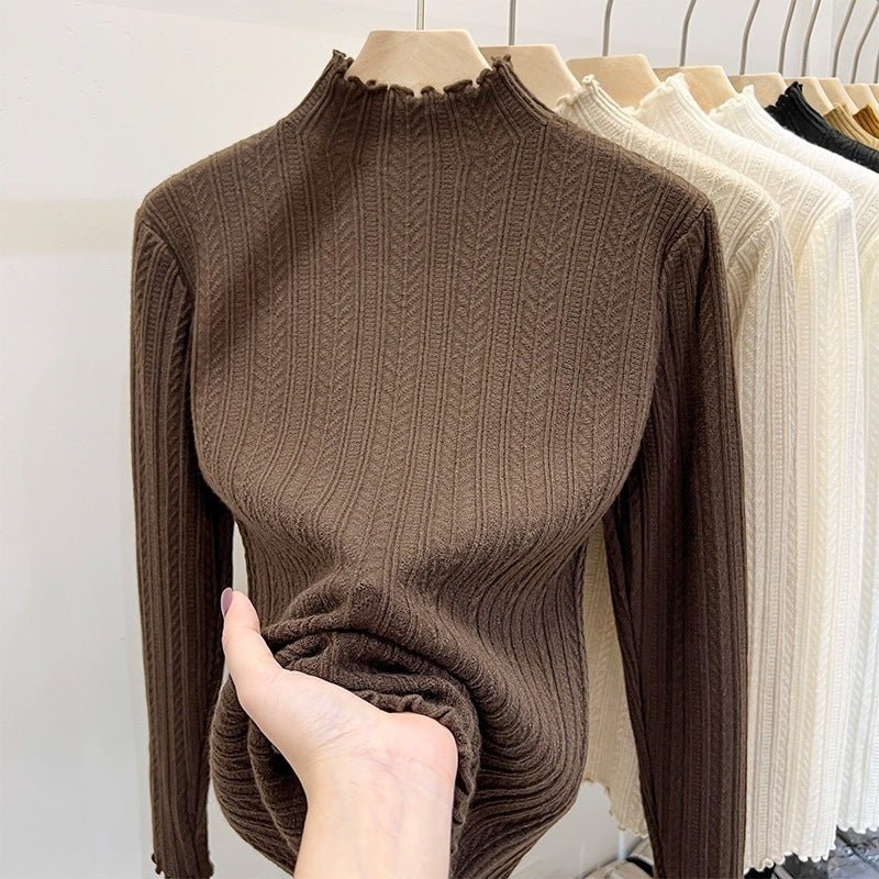 The Effortless Elegance | Solid Color Semi-Turtleneck Long-Sleeve Knit Sweater - Image 5