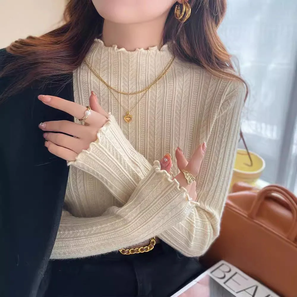 The Effortless Elegance | Solid Color Semi-Turtleneck Long-Sleeve Knit Sweater - Image 8