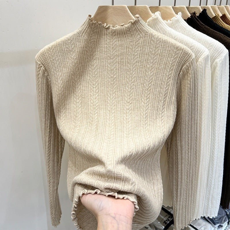 The Effortless Elegance | Solid Color Semi-Turtleneck Long-Sleeve Knit Sweater   FD - Image 4